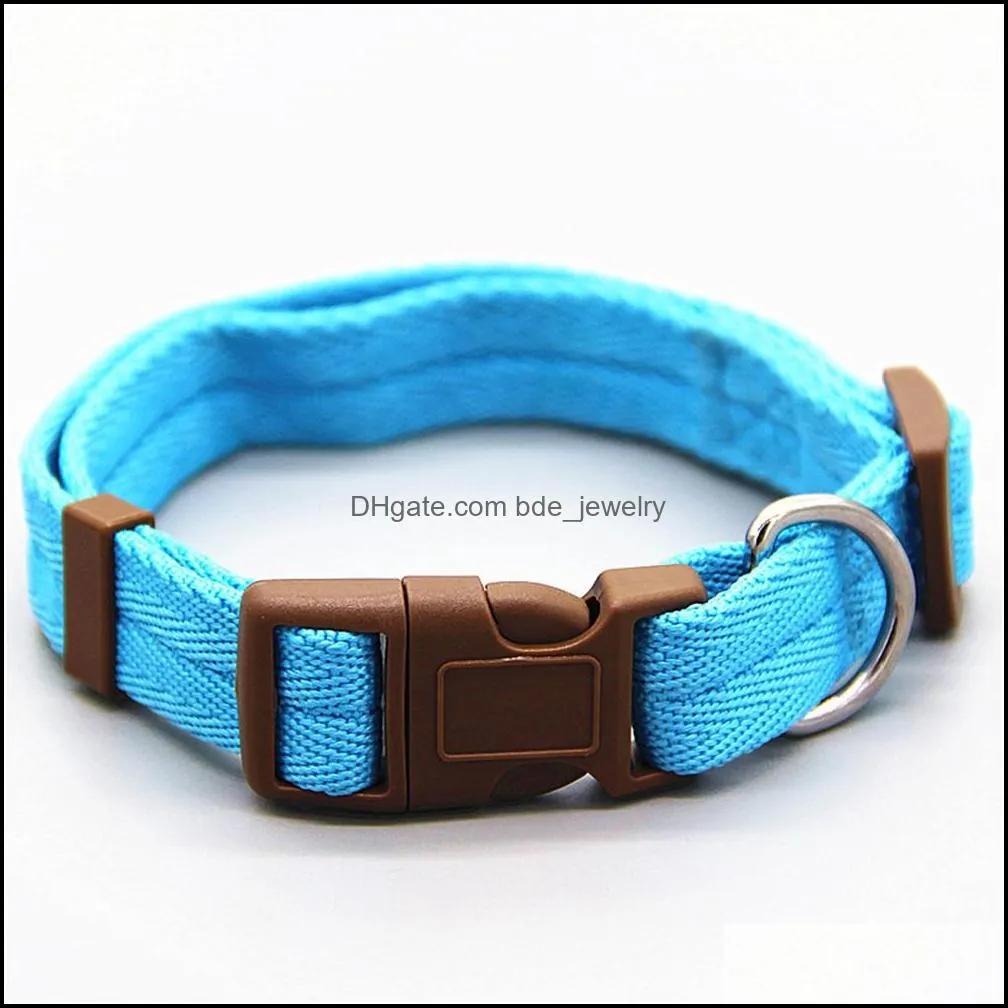 pet dog collar classic solid basic polyester nylon dogs collar with quick snap buckle pull rope 7 colors