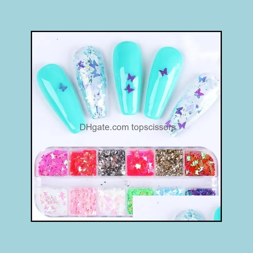 crossborder exclusive online celebrity nail ornament 12color laser magic butterfly sequin fingernail decoration sequin nail