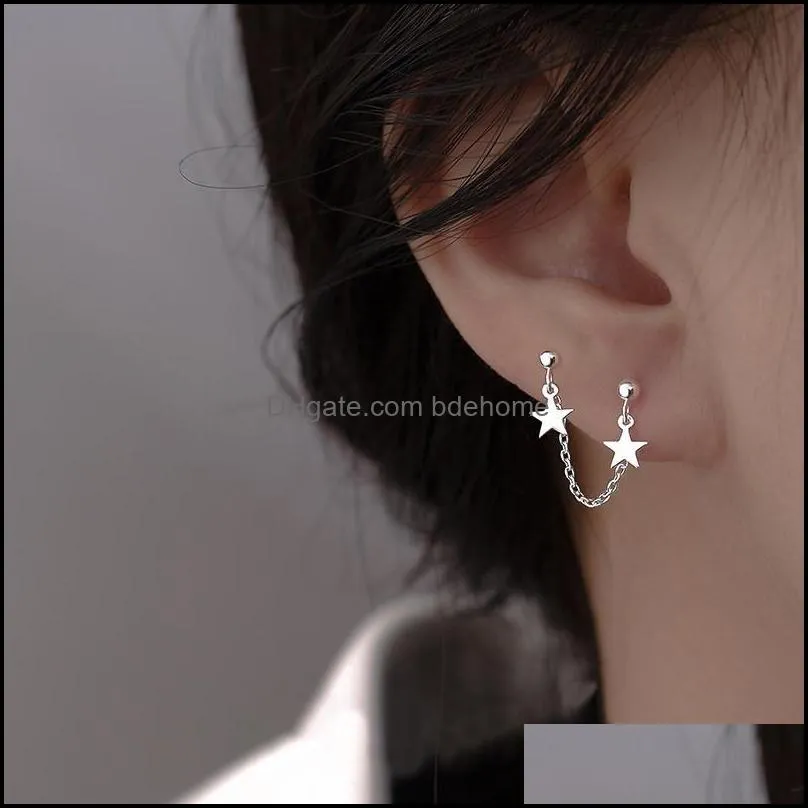 stud ciaxy 925 sterling silver star earrings for women romantic tassel ear chain double pierced earring jewelry gifts