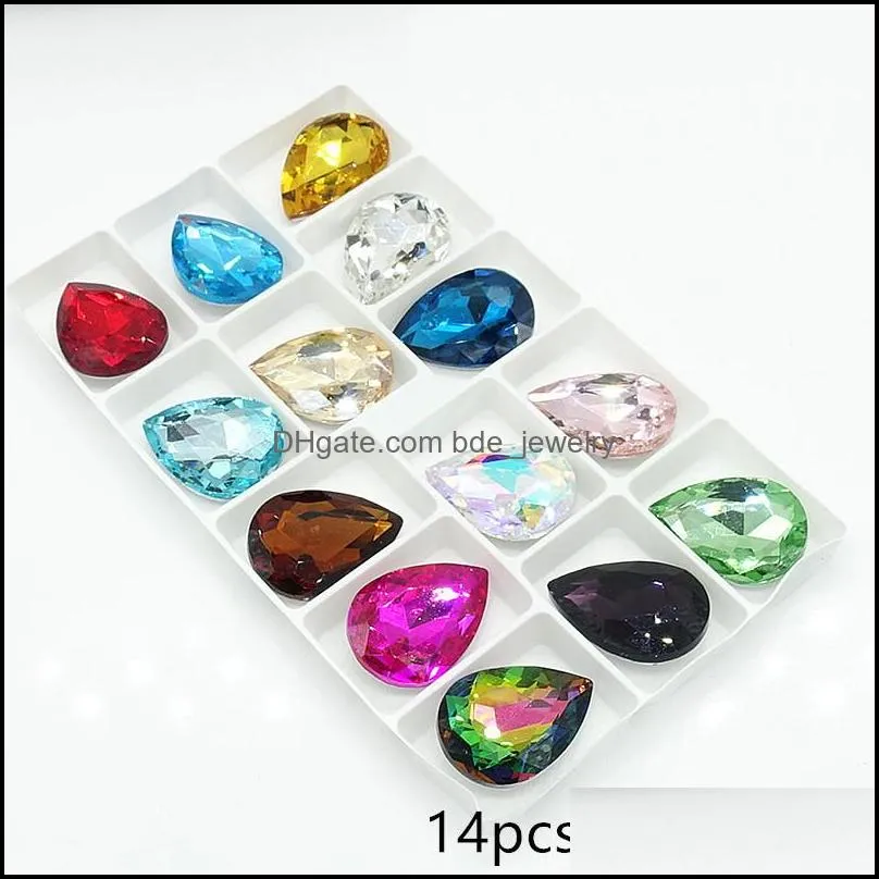 mixed colors teardrop glass crystal drop rhinestone loose beads 7x10mm 10x14mm 13x18mm 18x25mm