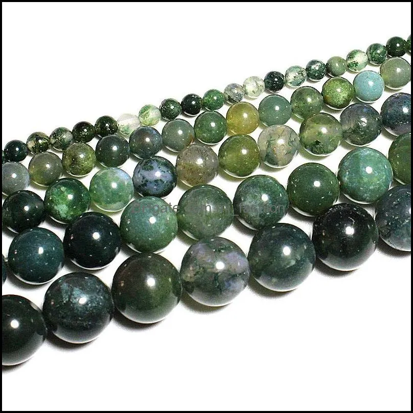 8mm wholesale moss grass agat natural stone round loose green beads for jewelry making 4/6/8/10/12 mm diy bracelet strand 15.5``