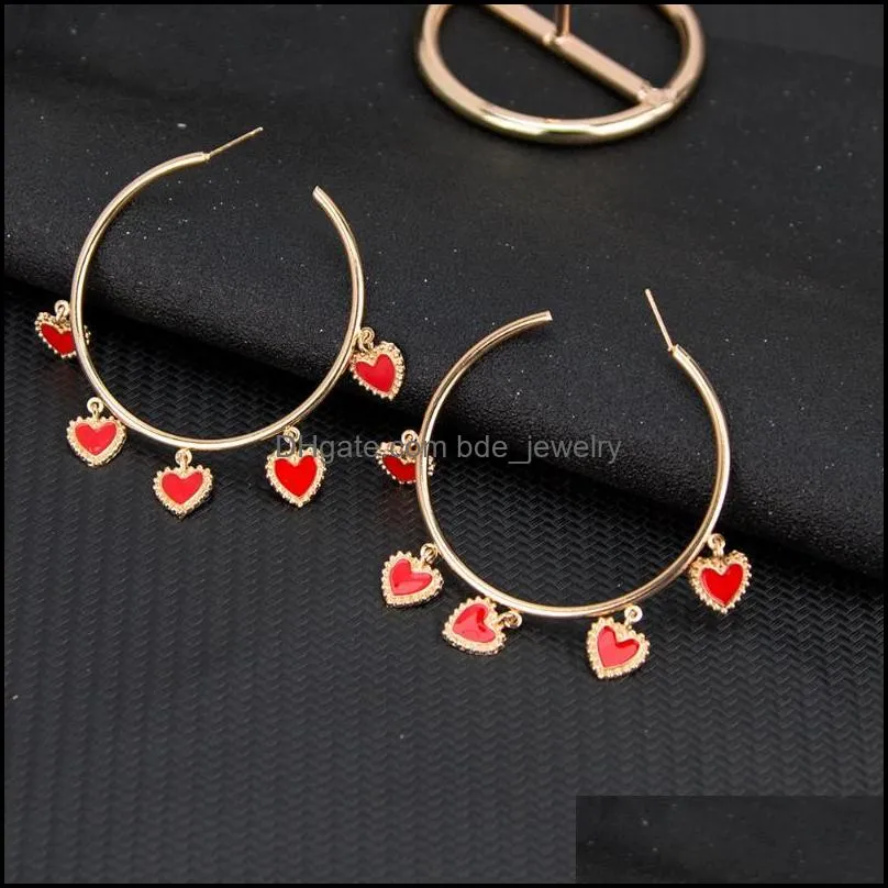  arrived exaggerated red heart pendant big hoop tassel earrings for women vintage lady jewelry statement circle oorbellen