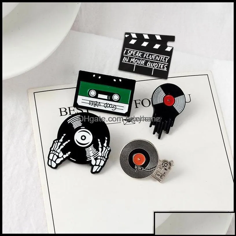pins brooches jewelry punk music lovers enamel pin good vibes tape dj vinyl record player badge brooch lapel jeans shirt cool gothic drop