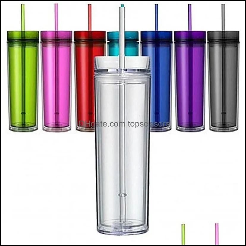 480ml skinny acrylic tumbler with lid and straw double wall clear plastic cup bpa straight water bottle acrylic travel mug