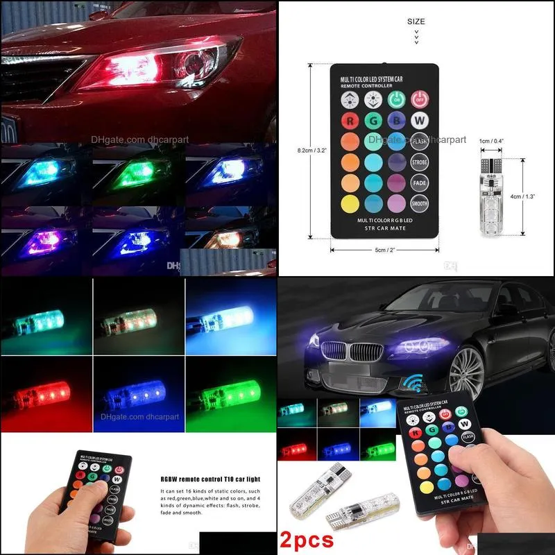 2pcs 12v led car light with remote control t10 5050 smd rgb auto interior dome wedge strobe lamp bulbs carstyling 2018