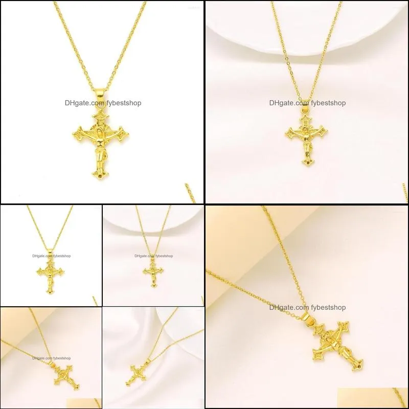 pendant necklaces 9k yellow fine gold jesus crucifix cross link chain necklace womens mens gift