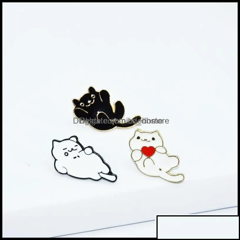 pins brooches jewelry animal lazy black white cat brooch pins cartoon cute funny creative enamel pin fashion accessories for women