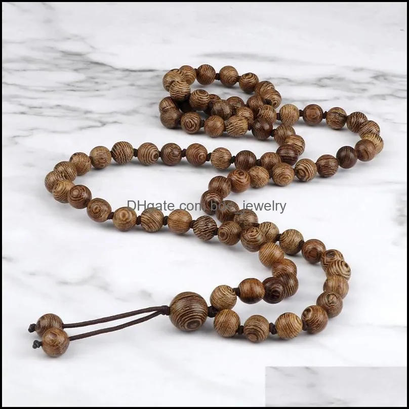 pendant necklaces 8mm beaded necklace men buhhist prayer handmade knotted wooden beads bracelet women yoga meditation jewelry bohemian