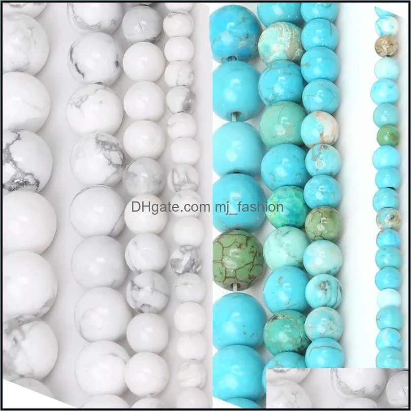 8mm natural stone beads white howlite truquoises round loose beads for jewelry making pick size 4 6 8 10mm yoga bracelet