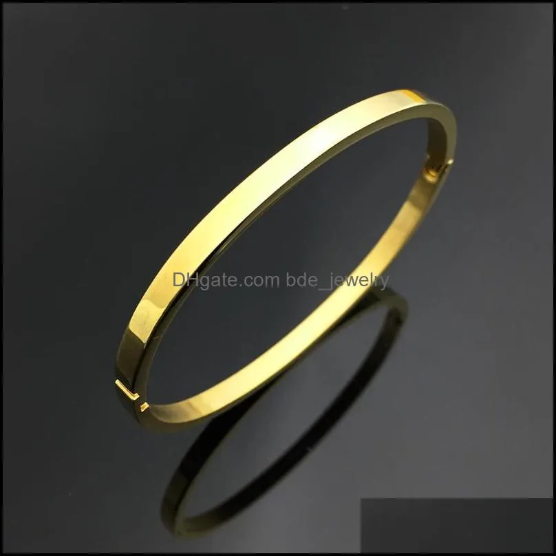 bangle classic cuff glossy simple 4mm stainless steel gold black color bracelet for men women fashion jewelry gift bangle