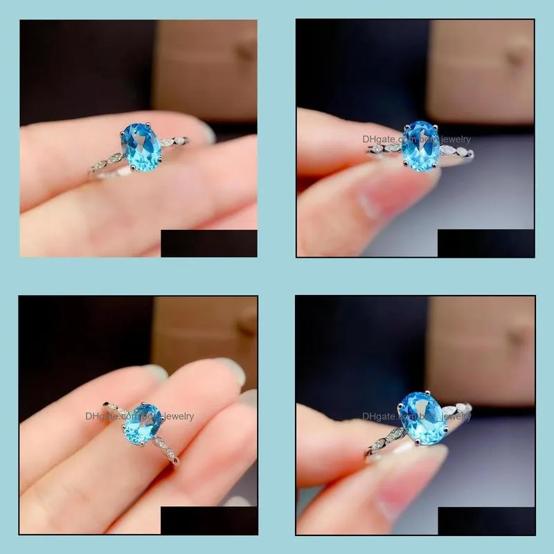 cluster rings kjjeaxcmy fine jewelry 925 sterling silver inlaid natural swiss blue topaz women vintage lovely oval adjustable gem ring