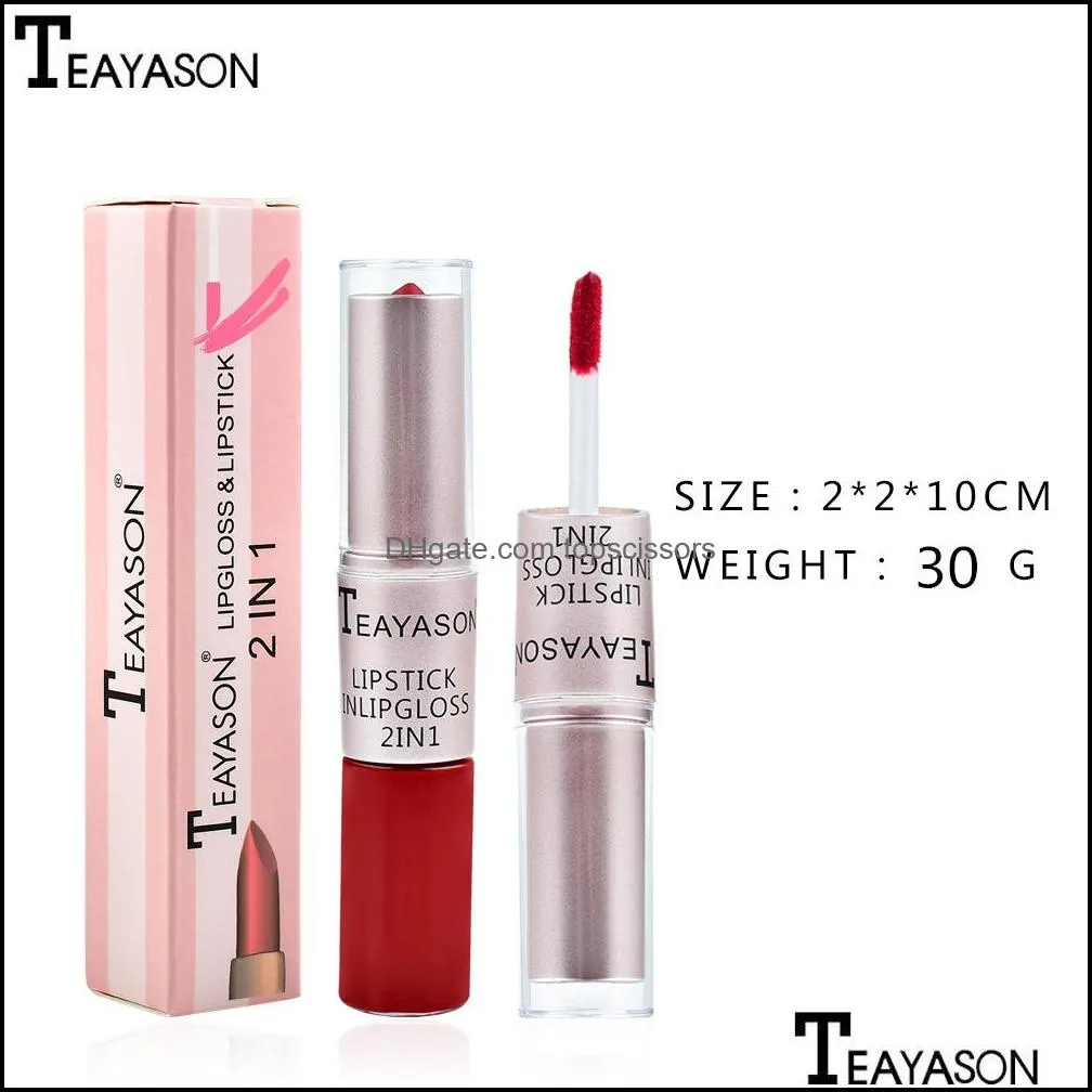 teayason lip gloss 2in1 double head long lasting matte bean paste color lipgloss liquid lipstick tint makeup lips liner high quality