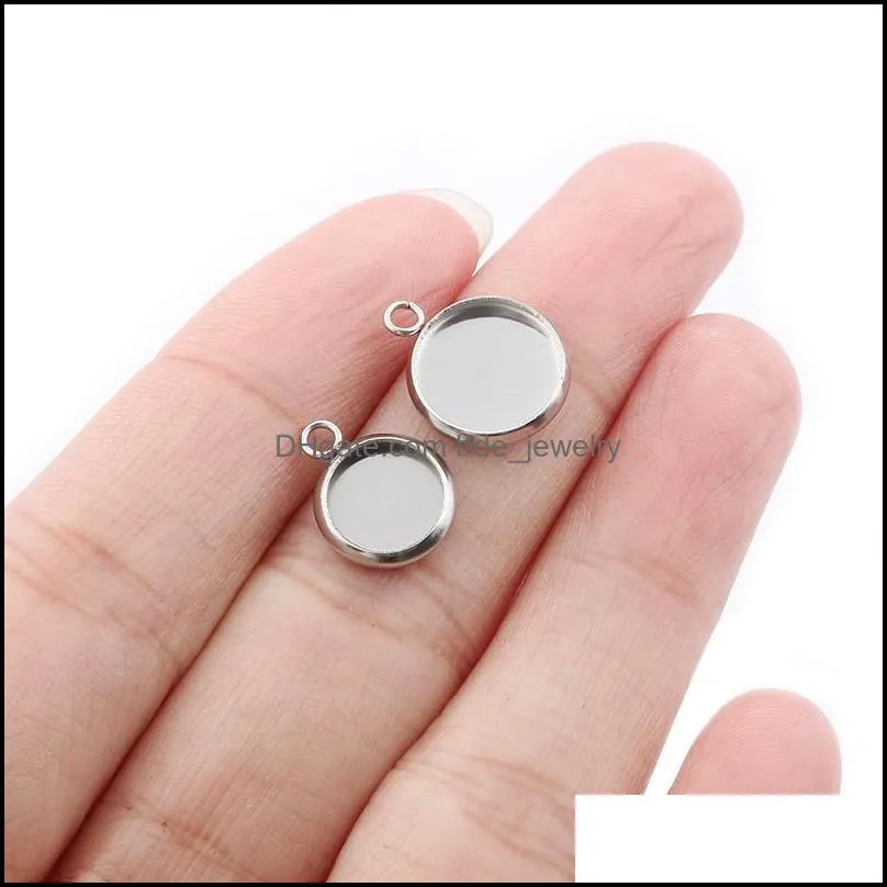 30pcs stainless steel charms 8mm/10mm round blank tray bezel setting pendant for diy earring bracelet jewelry making accessories