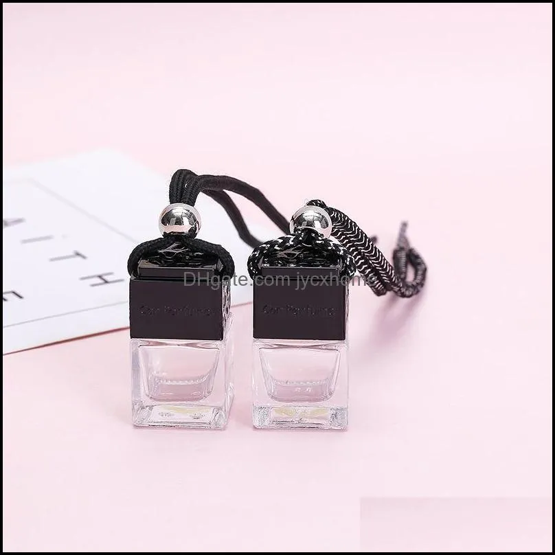 cube hollow car perfume bottle rearview ornament hanging air freshener for  oils diffuser fragrance empty glass pendant 484