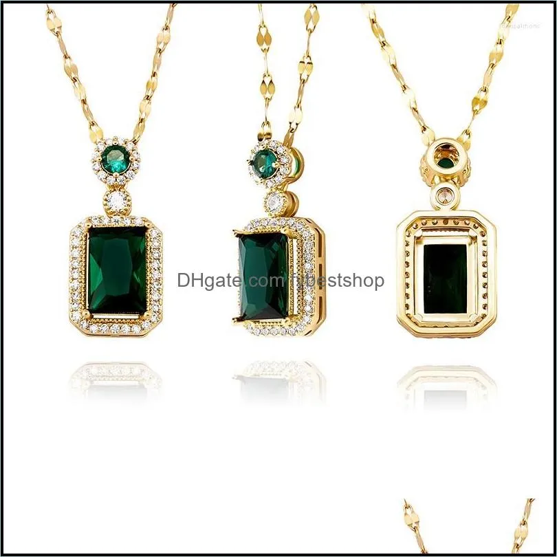 pendant necklaces hip hop green square cz stone paved bling iced out geometric pendants necklace for men women rapper jewelry gift