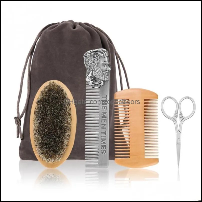 beard brush set doublesided styling comb scissor repair modeling cleaning care kit