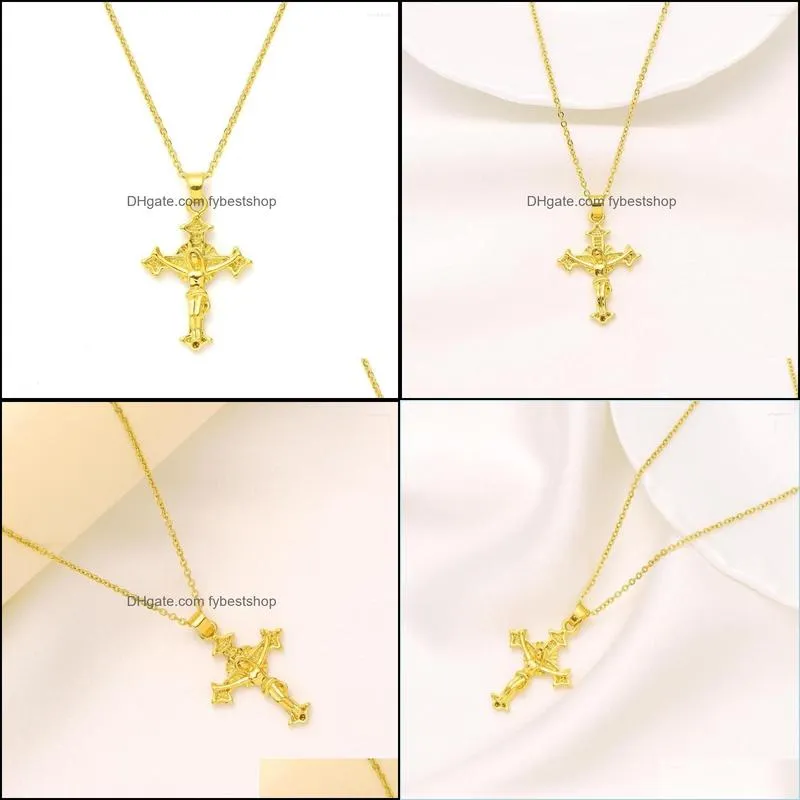 pendant necklaces 9k yellow fine gold jesus crucifix cross link chain necklace womens mens gift