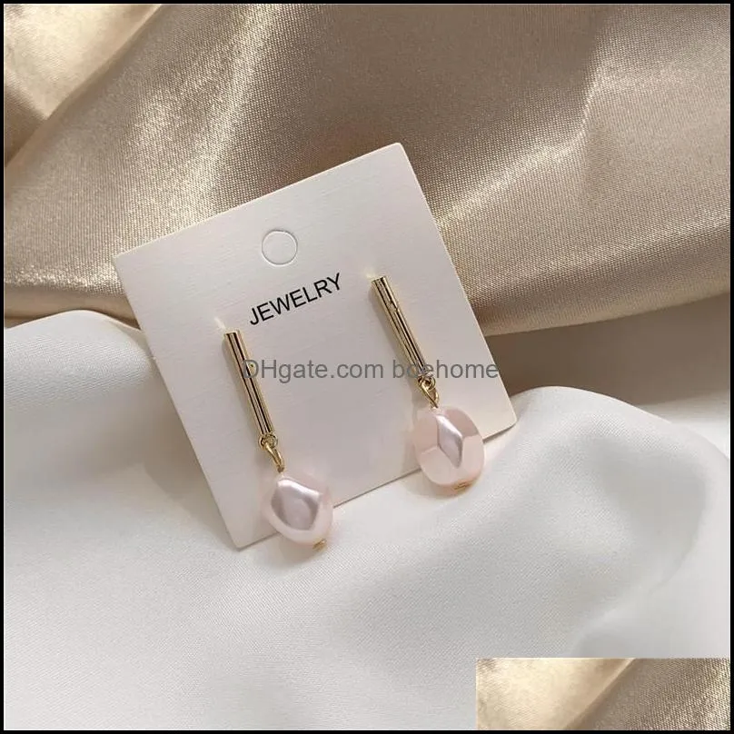 stud irregular yangliujia senior feeling pink pearl earring temperament contracted french earrings female jewelry accessories