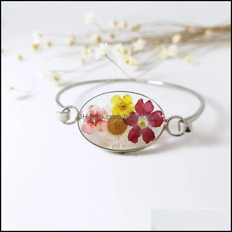 bangle wholesale 1pcs simple classic epoxy resin dried flower bracelet fashion real herbarium for ladies jewelry party giftbangle