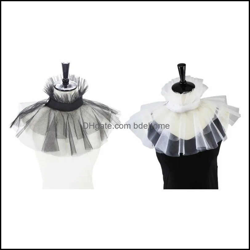 women victorian mesh ruffled fake stand collar layered tulle button neck ruff clown choker shawl wrap cosplay jllmiu