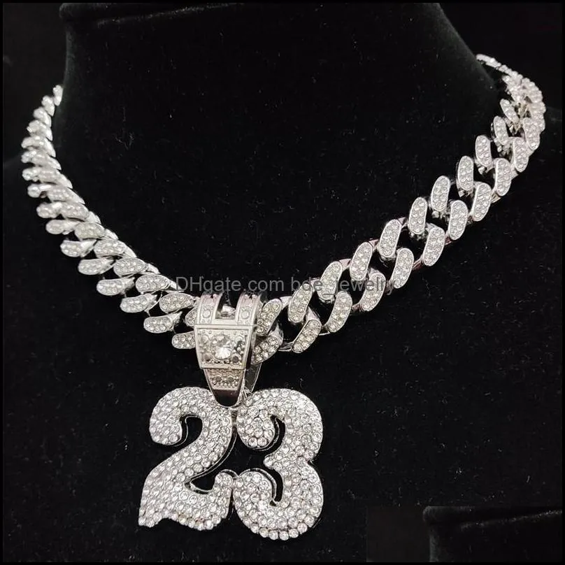 pendant necklaces men women hip hop number 23 necklace with 13mm crystal cuban chain hiphop iced out bling fashion charm