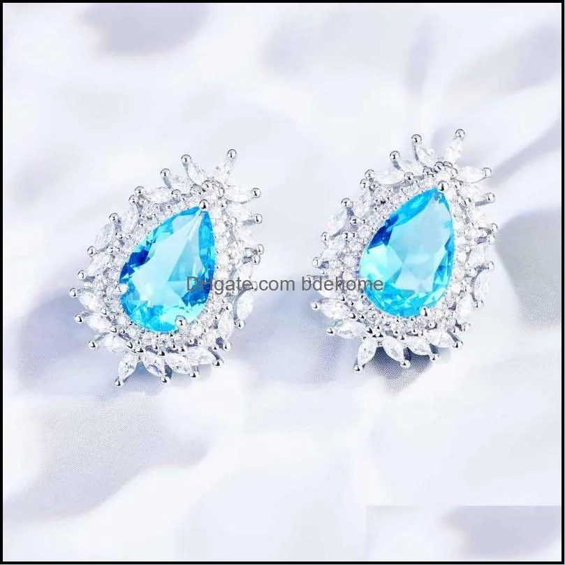 stud luxury female blue water drop earrings inlay dazzling cubic zirconia exquisite charm jeweley for women wedding engagement