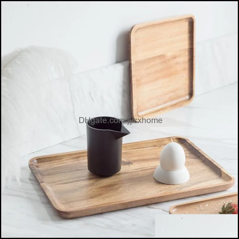 acacia wood dishes serving tray square rectangle breakfast sushi snack bread dessert cake plate with easy carry grooved handle 25 3mc