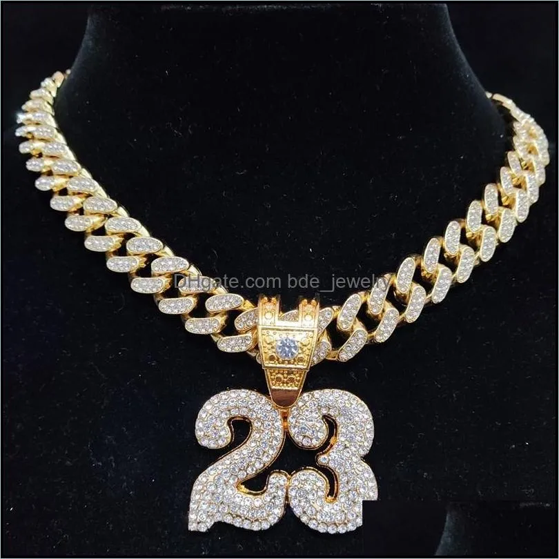 pendant necklaces men women hip hop number 23 necklace with 13mm crystal cuban chain hiphop iced out bling fashion charm