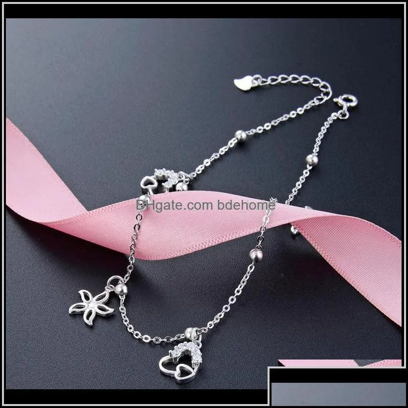 anklets drop delivery 2021 miqiao bracelet ankle women 925 sterling sier foot body chain on leg ladies jewelry leaf love simple summer