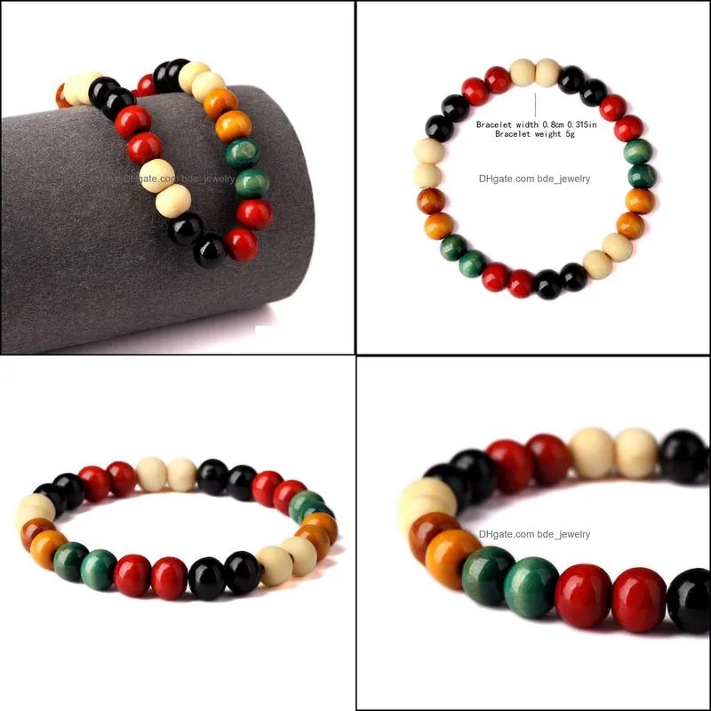 colorful charm bracelet 5 color wood beads elastic cord bangle men women hip hop jewelry for present