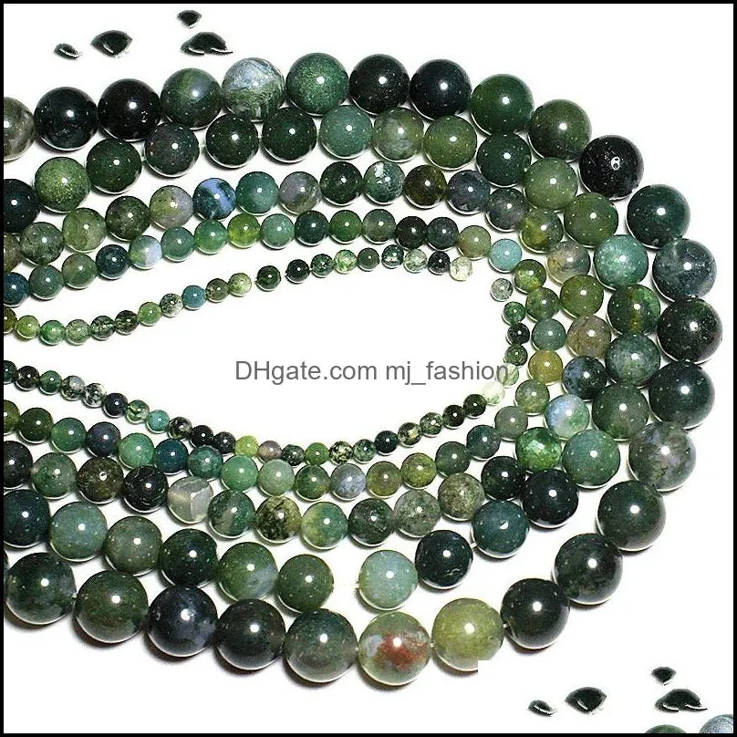 8mm wholesale moss grass agat natural stone round loose green beads for jewelry making 4/6/8/10/12 mm diy bracelet strand 15.5``