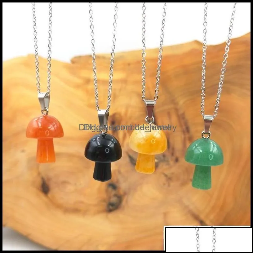 pendant necklaces stainless steel chain mushroom necklace natural stone crystal quartz healing energy for bdejewelry dhiou