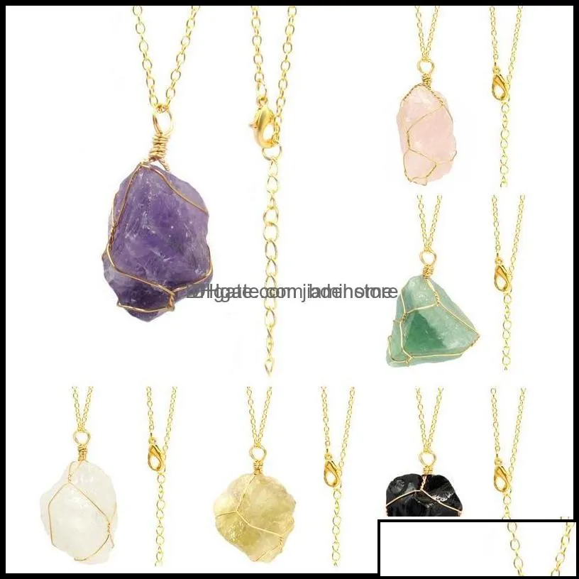 pendant necklaces pendants jewelry natural crystal rough stone irregar ore amethyst rose quartz chakra reiki healing necklace for women