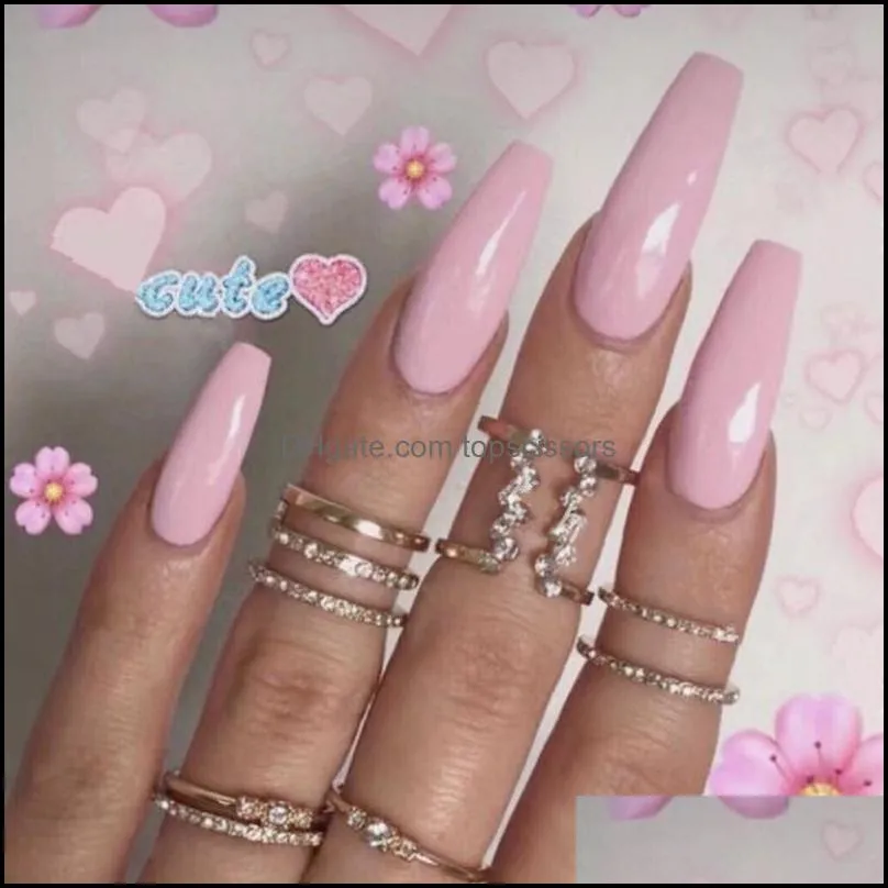 24pcs/set middle long coffin shaped false nails predesign european artificial ballerina nails art tips fake with glue