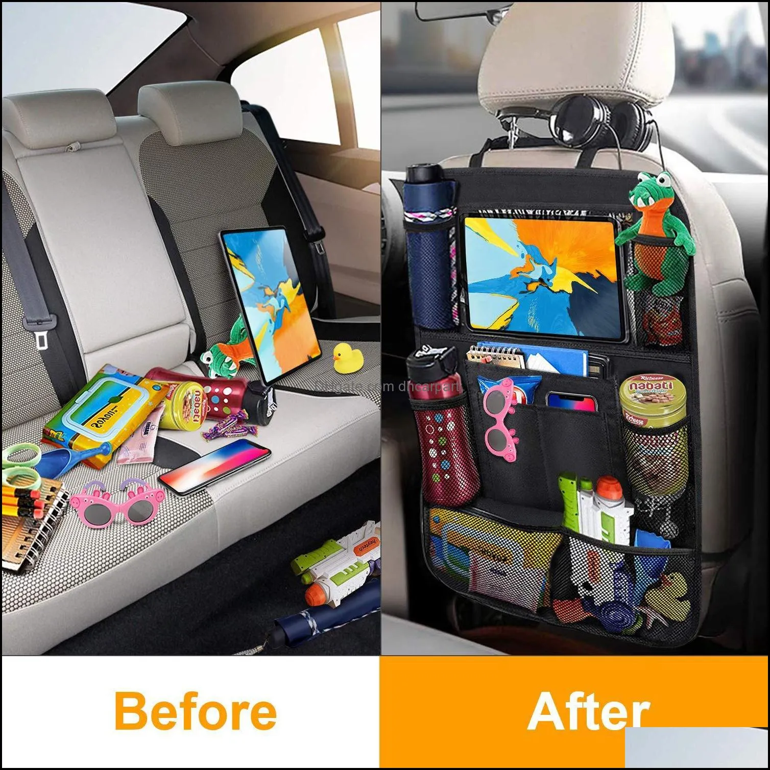 2pcs car seat back organizer 9 storage pockets with touch screen tablet holder protector for kids children accessories