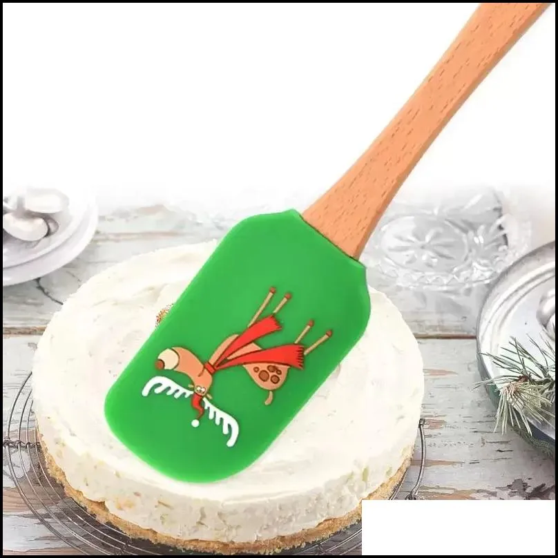 christmas cake tools wooden handle kitchen fondant cream spatula silicone butter scraper home baking tool