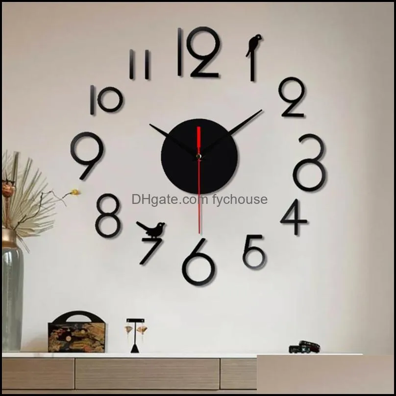 decorative clock watch modern diy mute wall home decor office 3d mirror surface sticker clocks  frameless tool