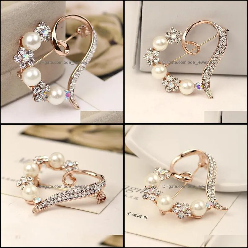 wholesale women gorgeous heart shape shiny rhinestone brooch pin m23