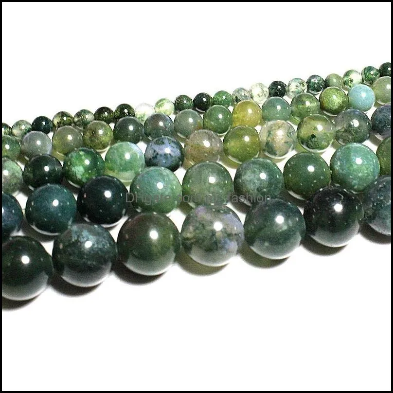 8mm wholesale moss grass agat natural stone round loose green beads for jewelry making 4/6/8/10/12 mm diy bracelet strand 15.5``