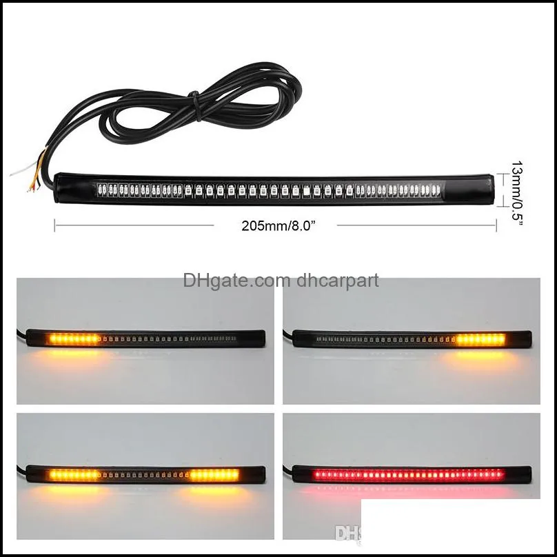 2019 2 pieces motorcycle light bar strip tail brake stop turn signal license plate integrated 3528 smd 48 led red amber color