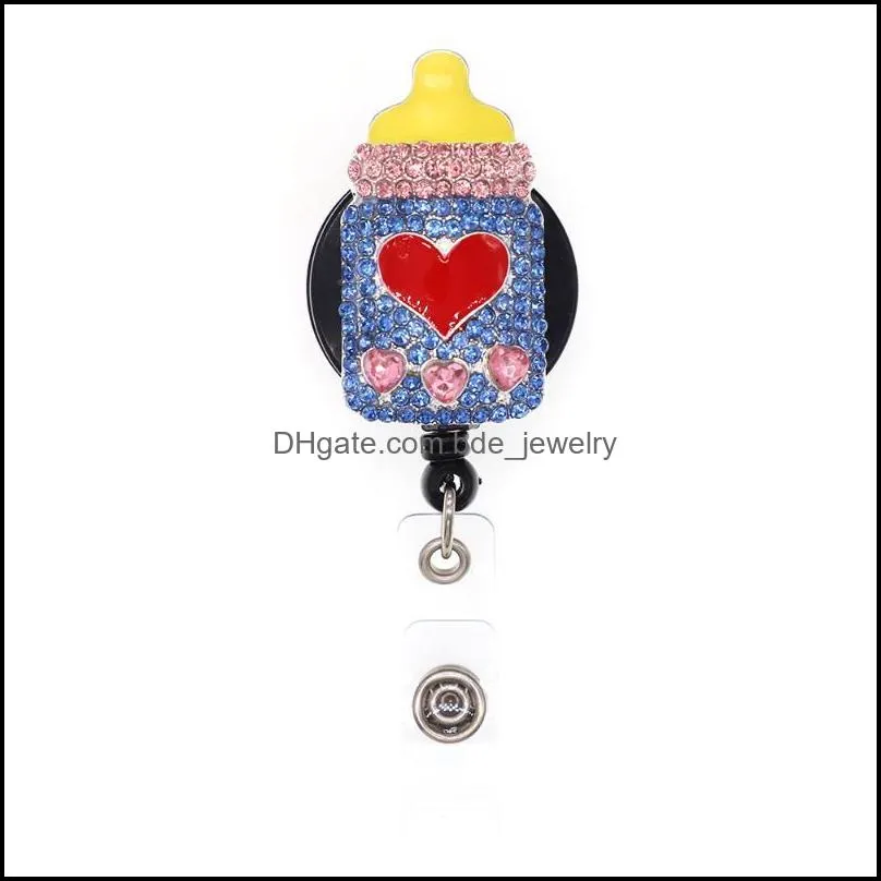 10pcs/lot wholesale rhinestone retractable id badge holder reel