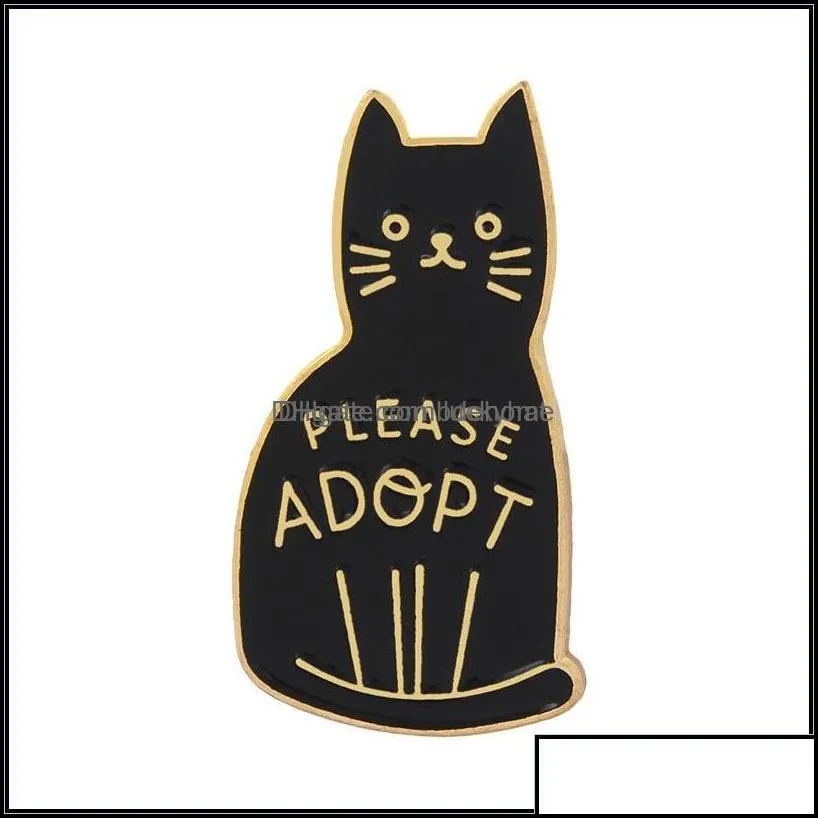 pins brooches jewelry black enamel cat button pins for clothes bag please adopt the badge of cartoon animal gift friends c3 drop delivery