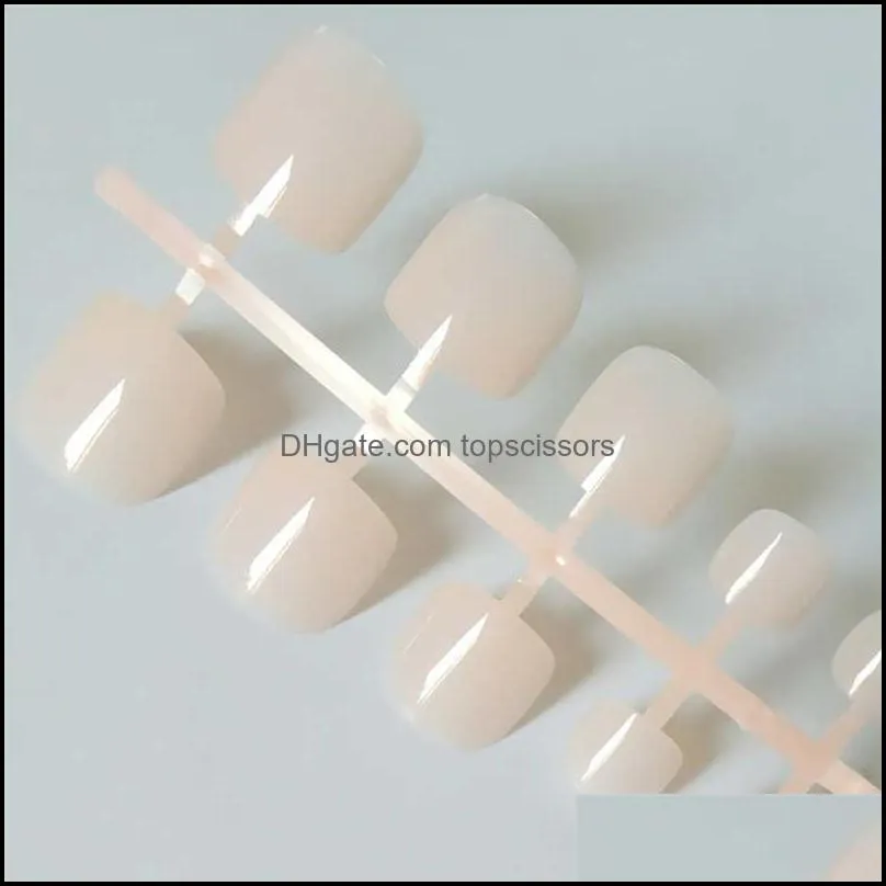 24pcs white acrylic toe nails fake girls square press on nails for foot articficial candy macaron color false toenails