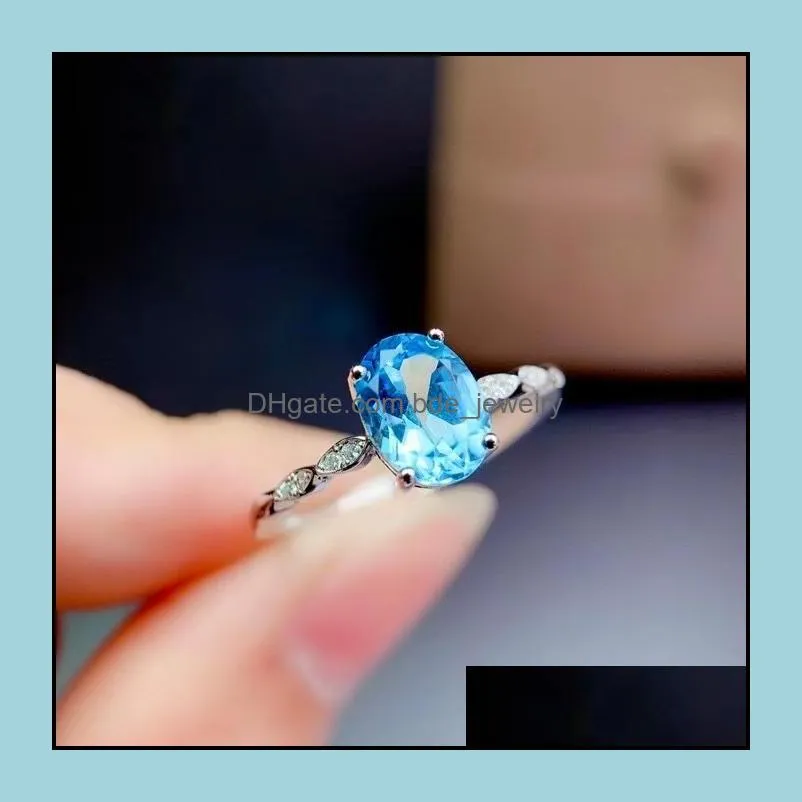 cluster rings kjjeaxcmy fine jewelry 925 sterling silver inlaid natural swiss blue topaz women vintage lovely oval adjustable gem ring