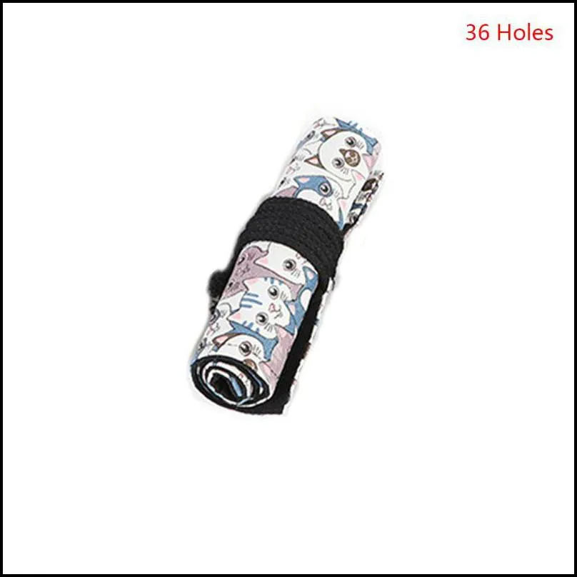 pencil bags cute cat 12/24/36/48/72 hole canvas roll pen curtain bag case makeup wrap1