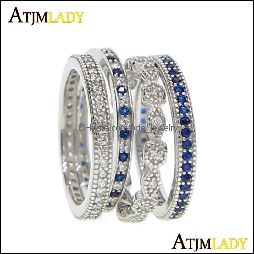 cluster rings wholesale clear blue cubic zirconia paved engagement band 4pcs stack stackable 925 sterling silver eternity cz finger