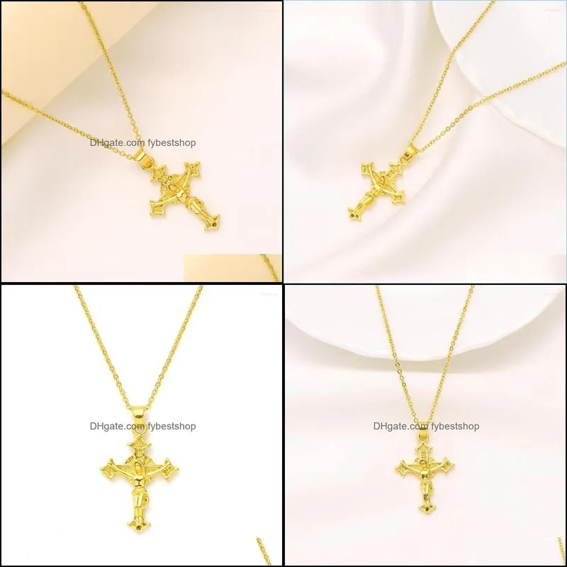 pendant necklaces 9k yellow fine gold jesus crucifix cross link chain necklace womens mens gift