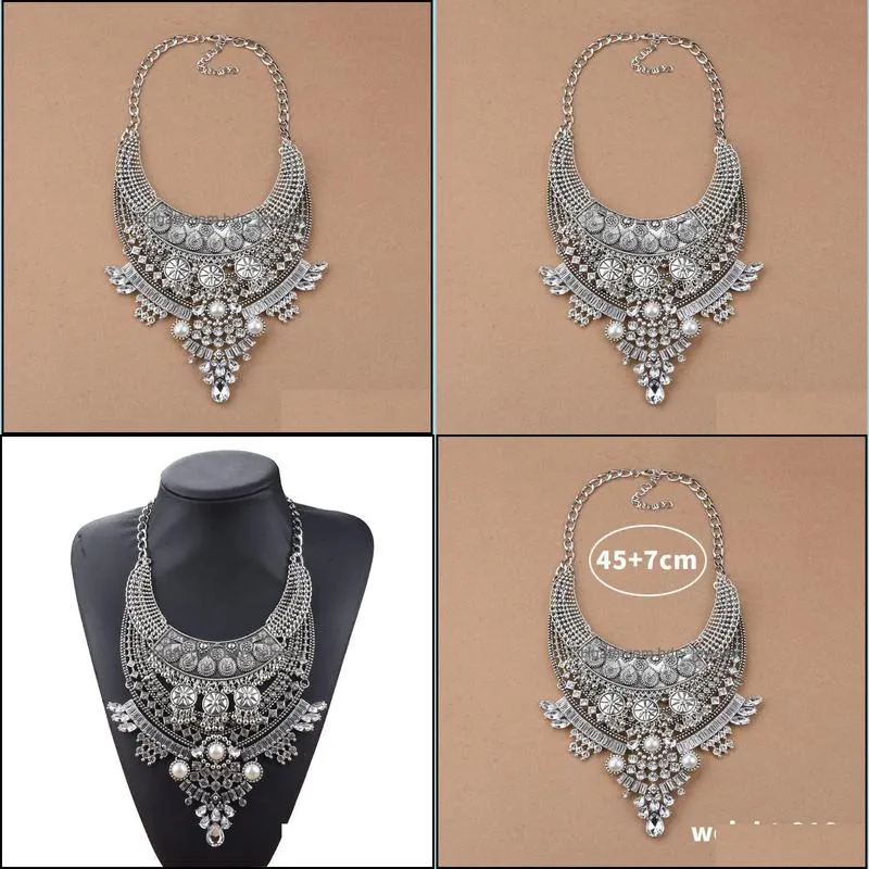 chokers vintage anti silver tone long boho statement necklace bohemian jewelry chunky bib collar necklaces for women