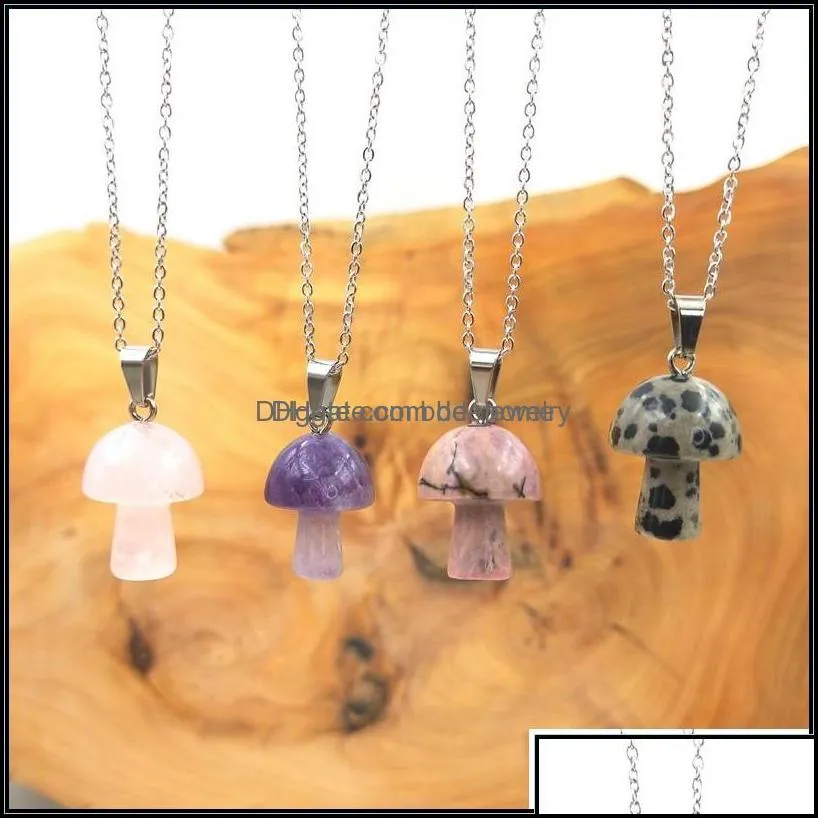 pendant necklaces stainless steel chain mushroom necklace natural stone crystal quartz healing energy for bdejewelry dhiou
