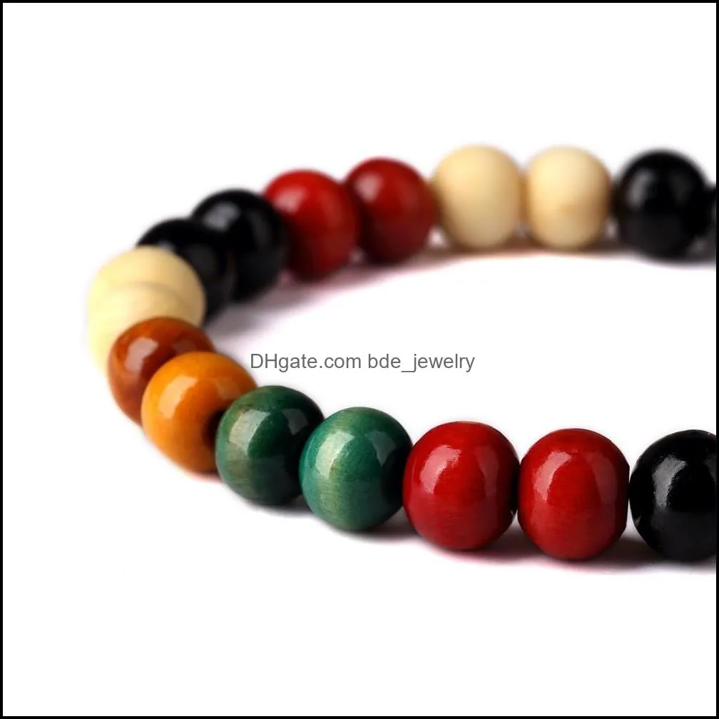 colorful charm bracelet 5 color wood beads elastic cord bangle men women hip hop jewelry for present